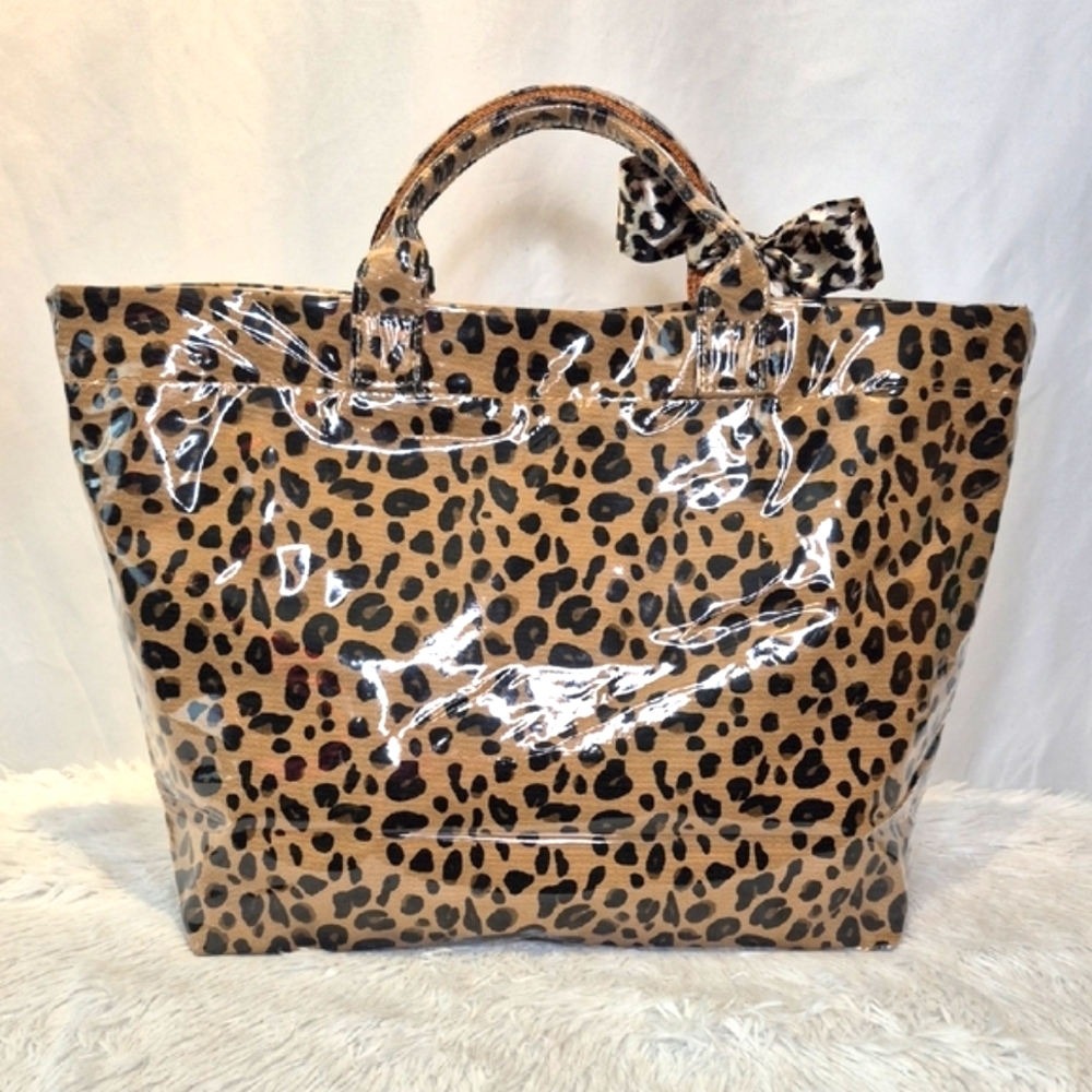Leopard Print Tote Bag with Bow Accent - Picture 6 of 17